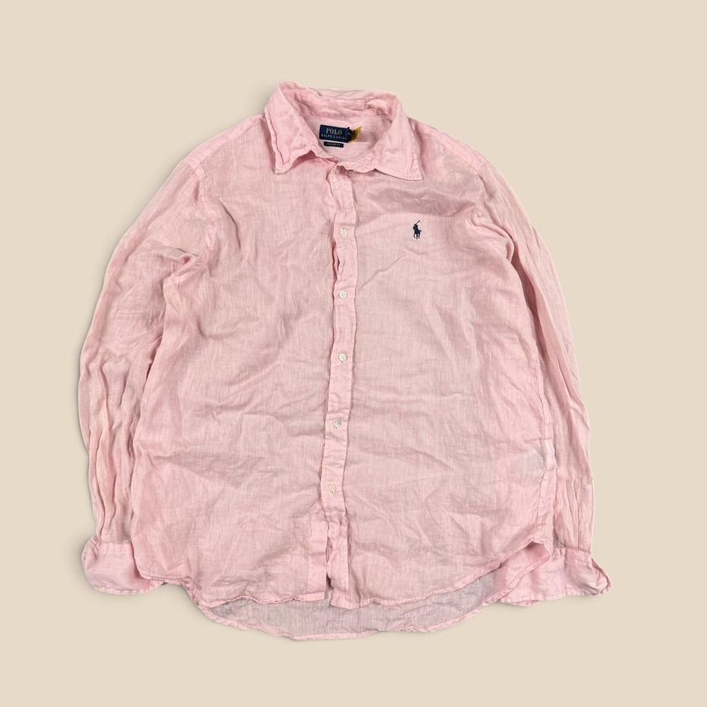 Polo Ralph Lauren Mens Pink 100% Linen Relaxed Fit Button Up Shirt Large L
